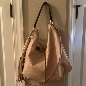 GILI Elegant Apricot Leather Hobo Bag With Ostrich Embossing